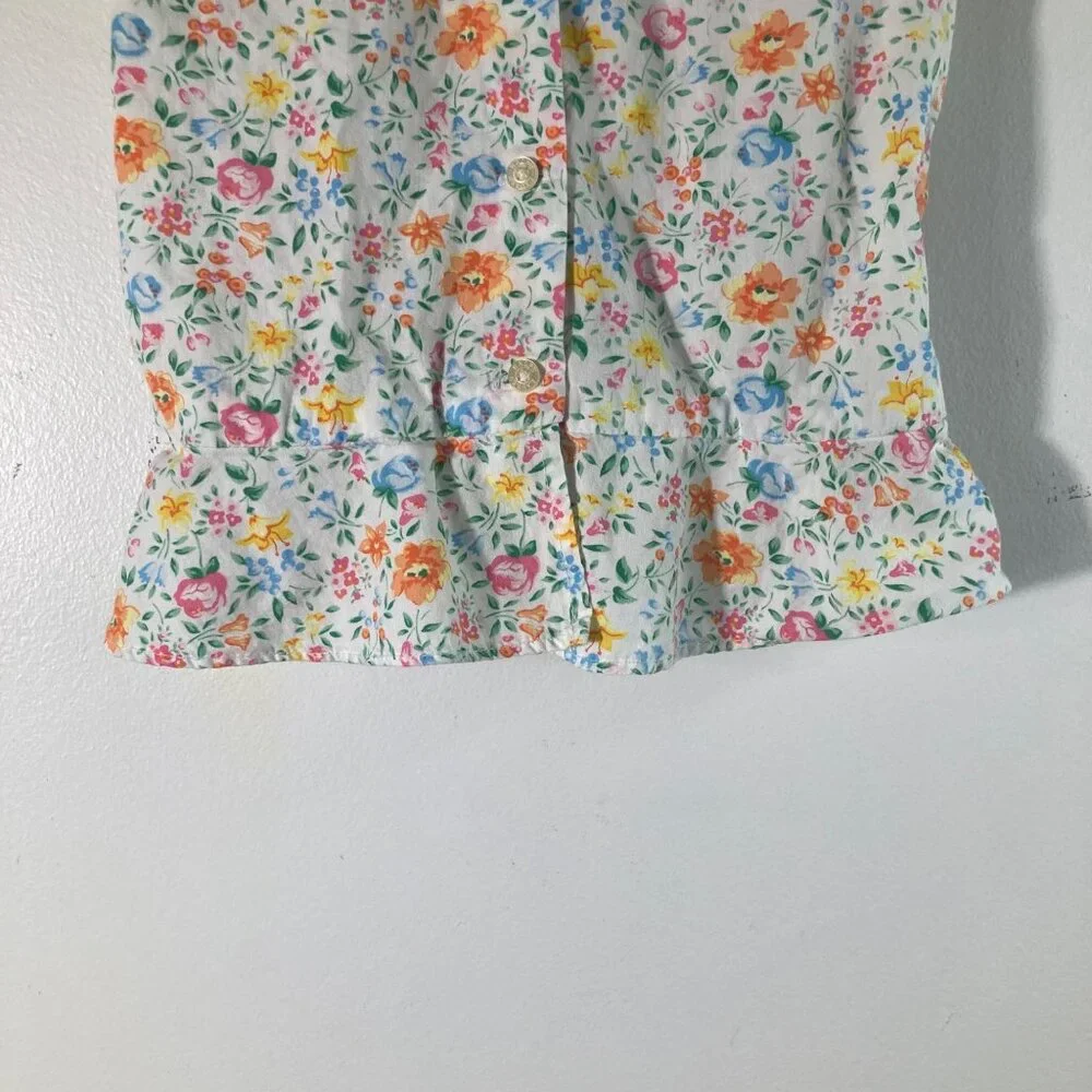 Girls Ralph Lauren Floral Button Front Peplum Top 5 Tie‎ Back Cotton
